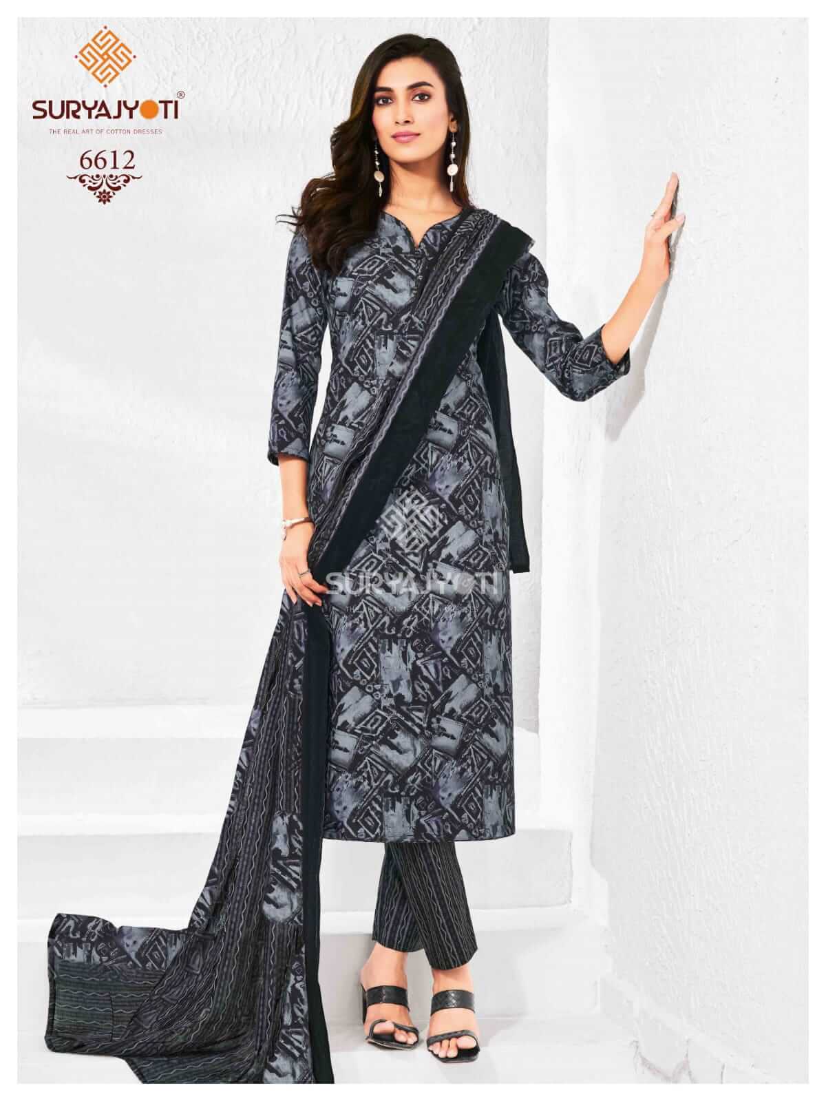 Black Color Women Wearing Suryajyoti Dress Material