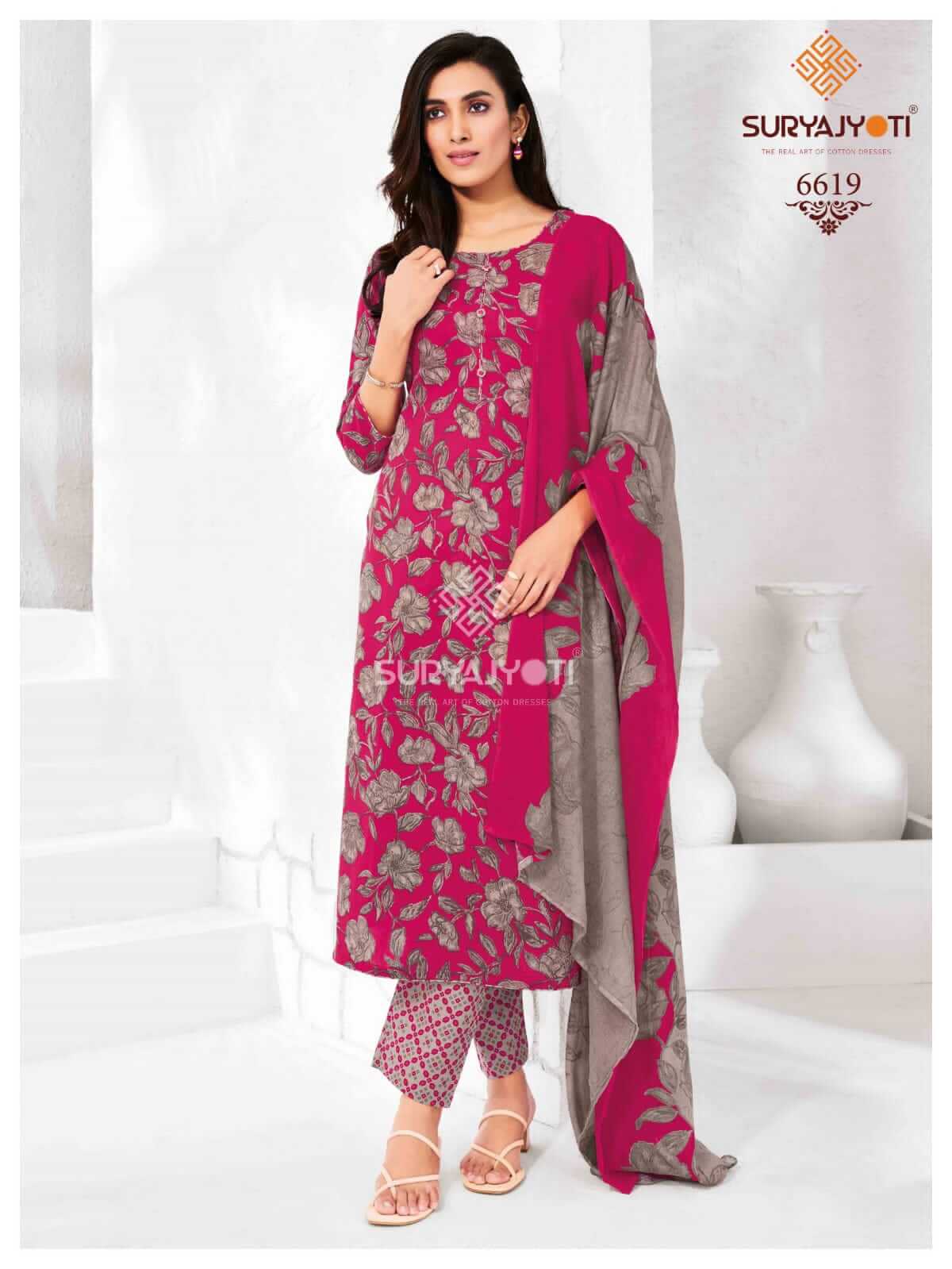 Pink Color Women Wearing Suryajyoti Dress Material