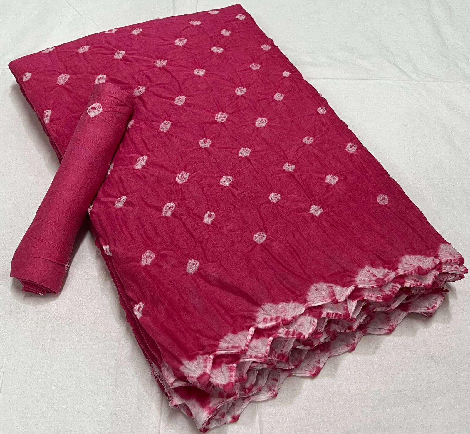 pink bandhani cotton saree