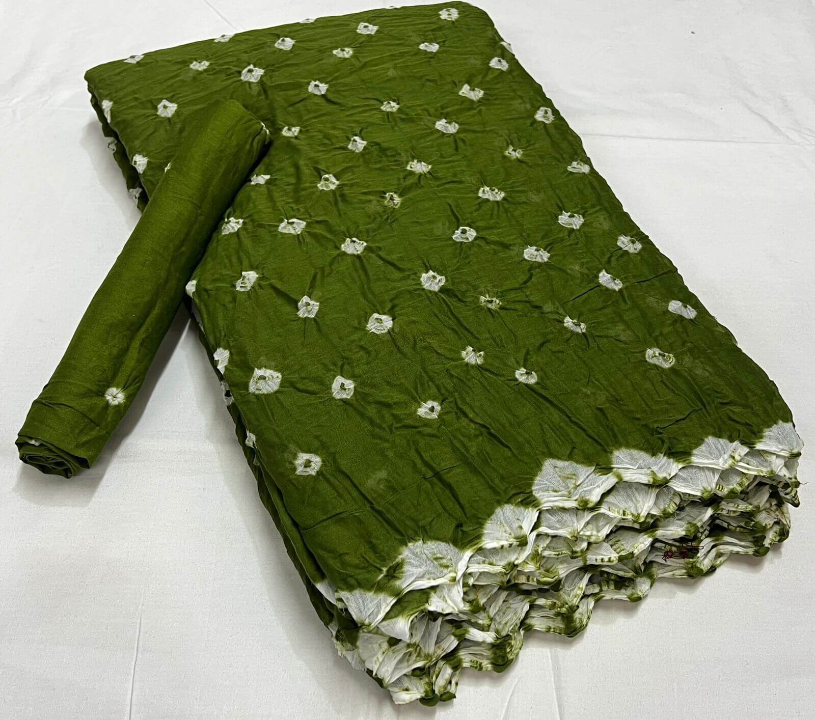 olive bandhani cotton saree
