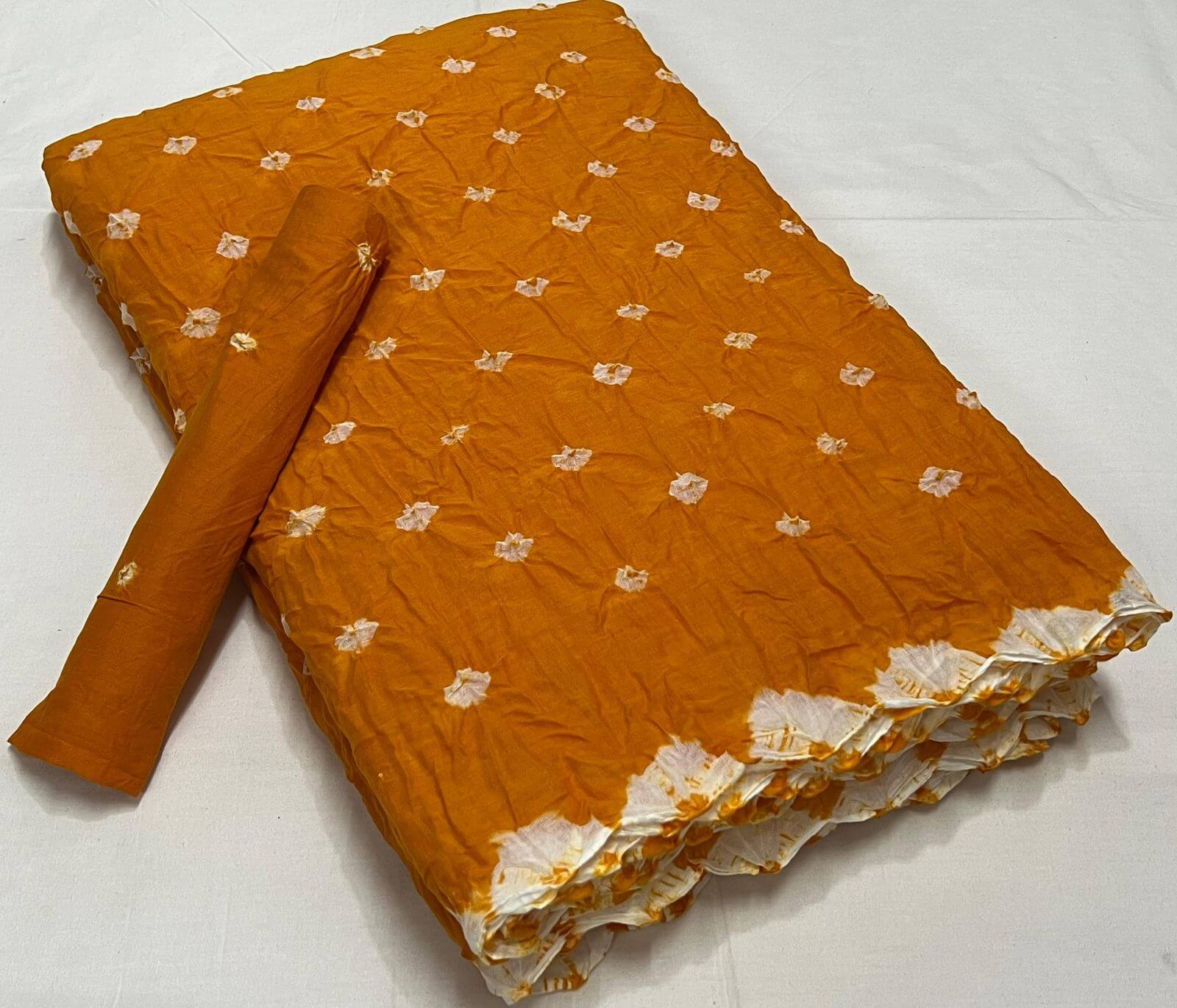 Yellow bandhani cotton saree