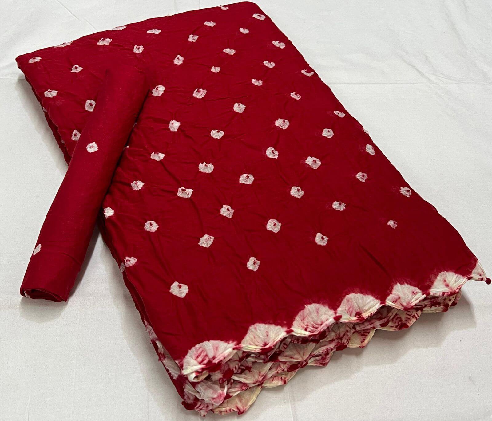 red bandhani cotton saree