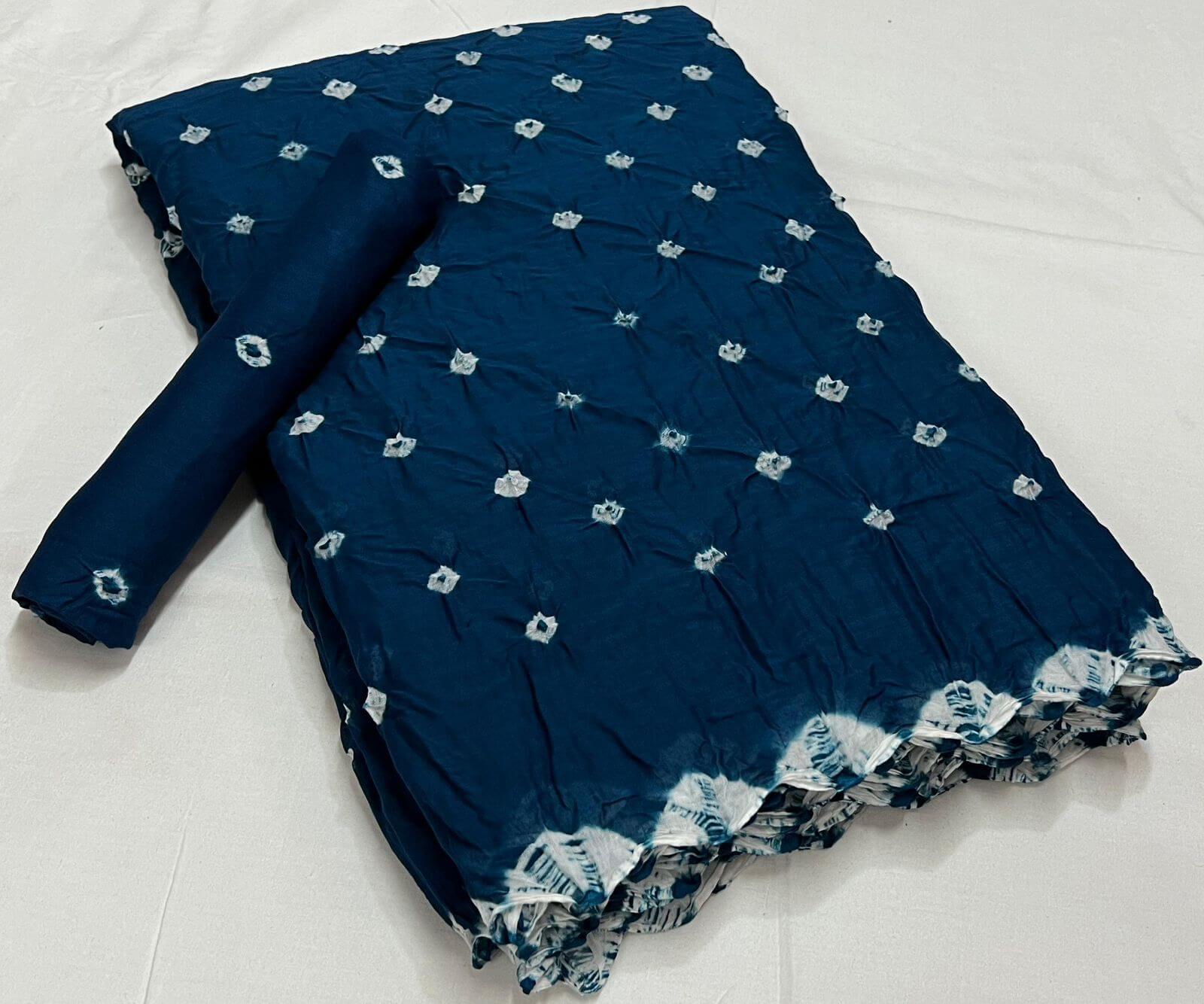 royel blue bandhani cotton saree