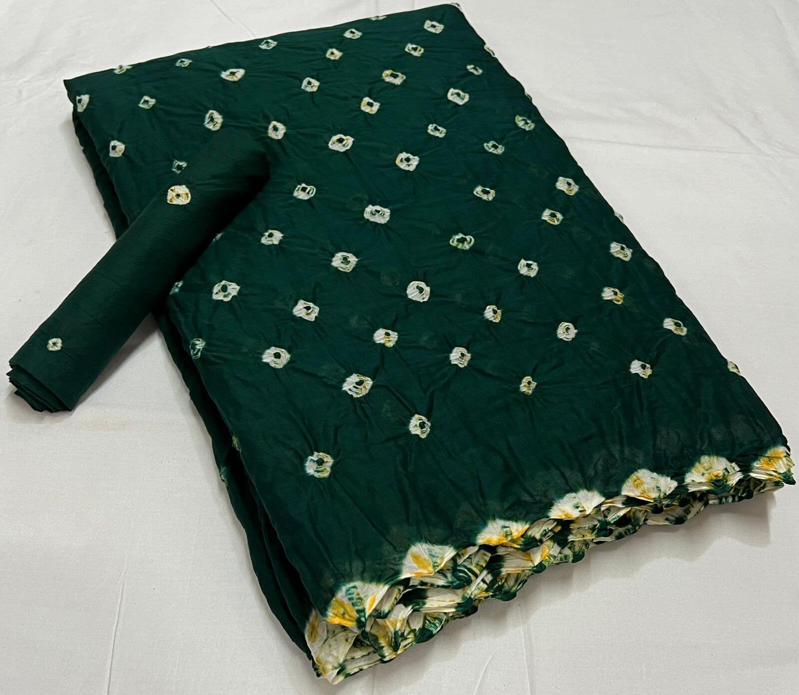 green bandhani cotton saree