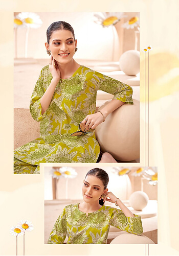 Women Wearing Co-ord Printed Cotton Kurti & Pent Set