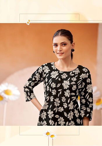 Women Wearing Co-ord Printed Cotton Kurti & Pent Set