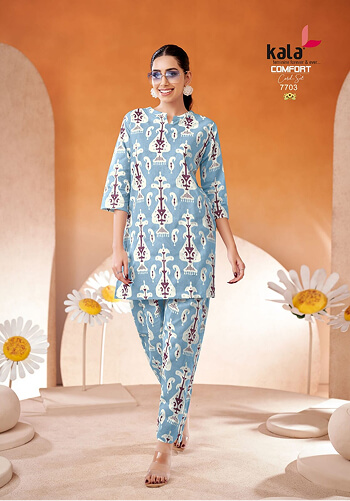 Women Wearing Co-ord Printed Cotton Kurti & Pent Set