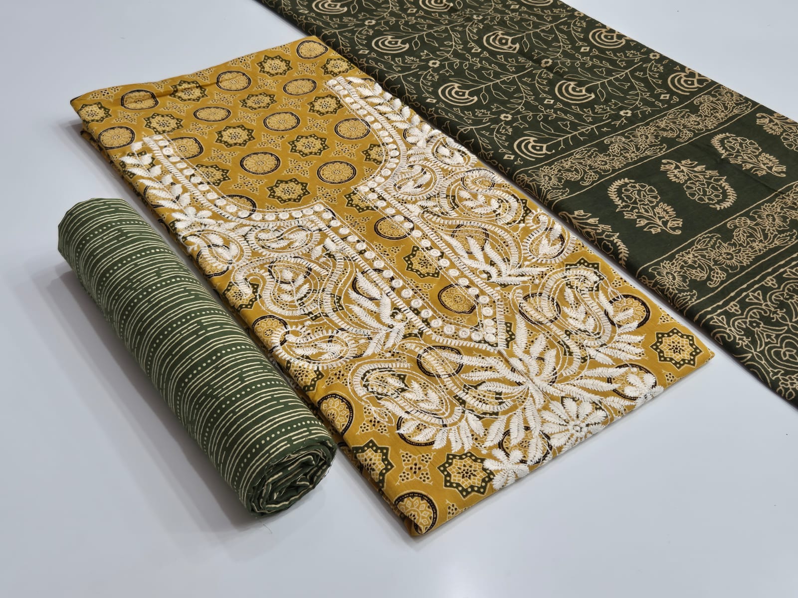 Ajrakh Cotton Dress with White Neck Design