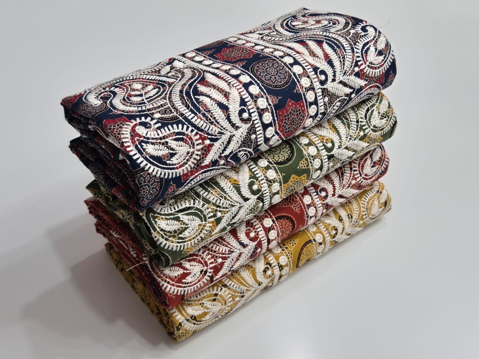 Ajrakh Cotton Dress with White Neck Design